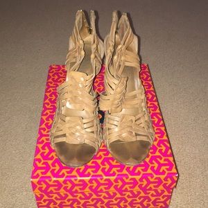 Tory Burch tan wedge sandals